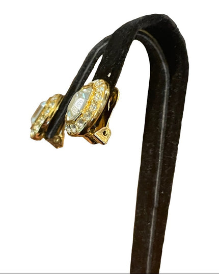 Vintage 1980s Vendome Gold finish chunky crystal clip on earrings