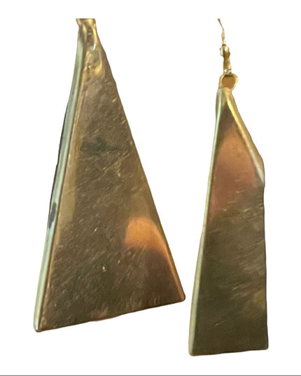 Vintage 1980s Tibetan mosaic stone triangle dangle earrings gold finish