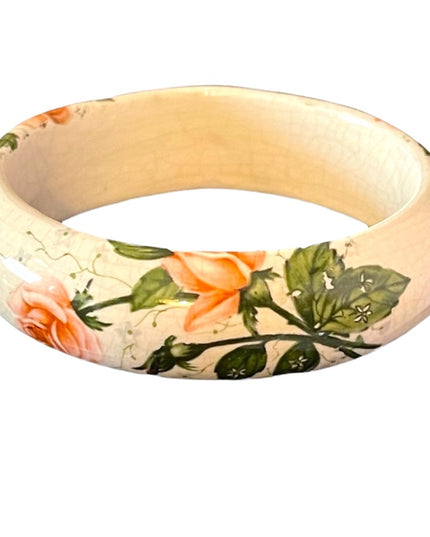 Victorian Porcelain hand painted flower bangle bracelet Antique
