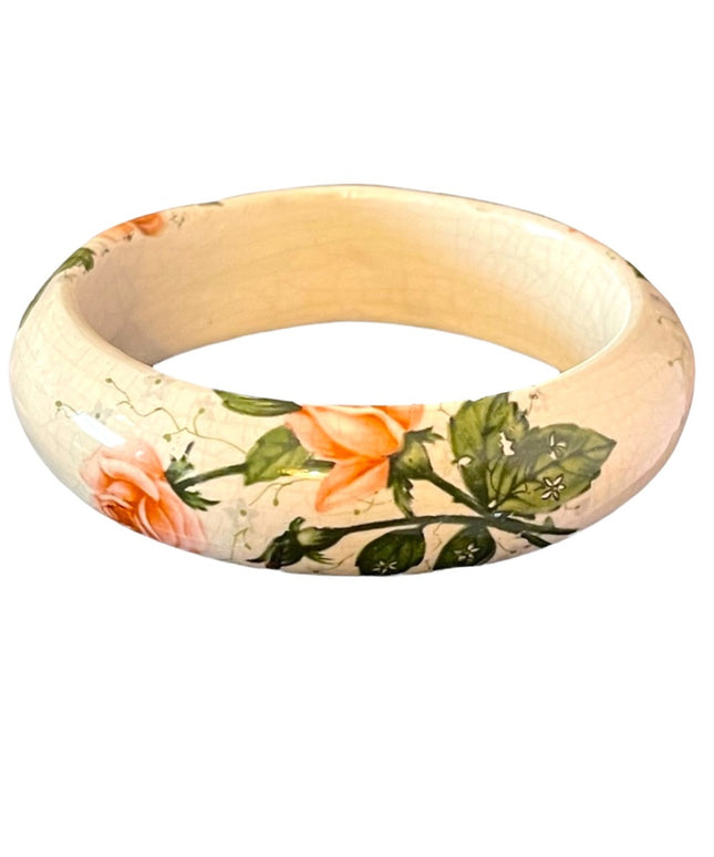 Victorian Porcelain hand painted flower bangle bracelet Antique