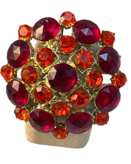 Vintage 1960s Crystal brooch pendant orange red