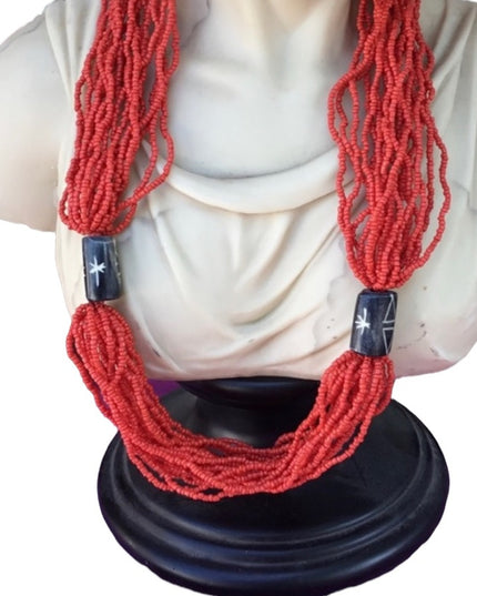 Vintage multi strand orangel tribal island micro bead necklace 24’