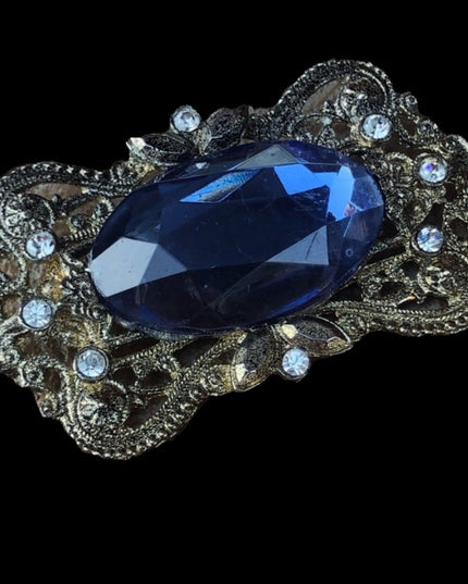 Victorian revival blue crystal rhinestone brooch