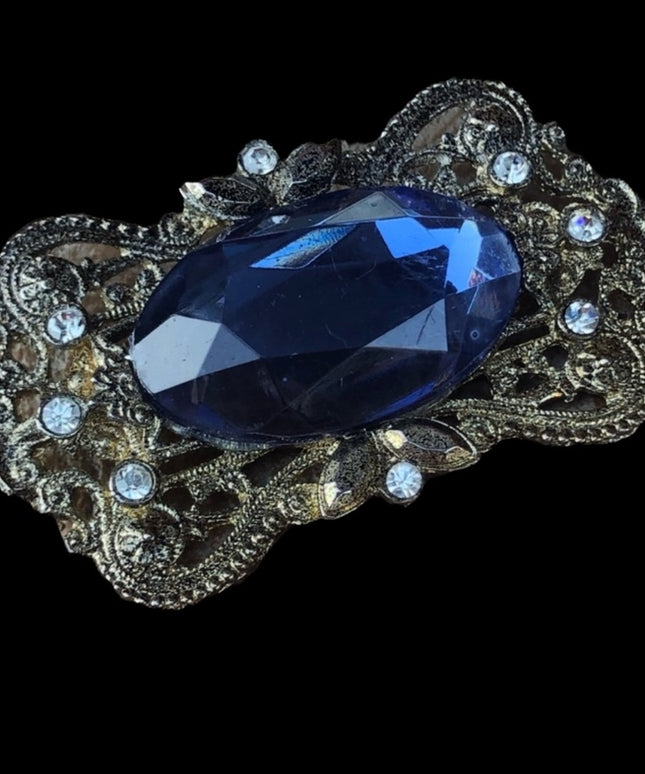 Victorian revival blue crystal rhinestone brooch