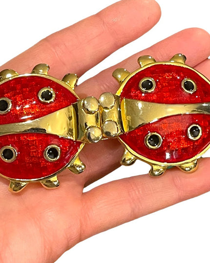 Vintage 1980s Chunky Large Enameled  Lady bug belt buckle gold finish