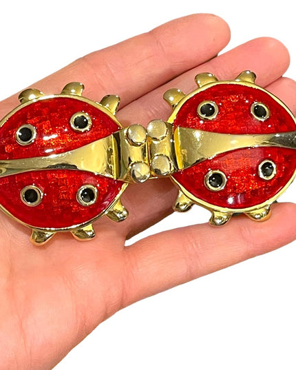 Vintage 1980s Chunky Large Enameled  Lady bug belt buckle gold finish