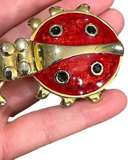 Vintage 1980s Chunky Large Enameled  Lady bug belt buckle gold finish