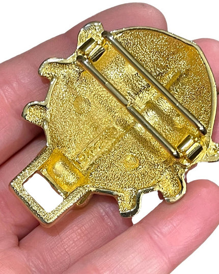 Vintage 1980s Chunky Large Enameled  Lady bug belt buckle gold finish