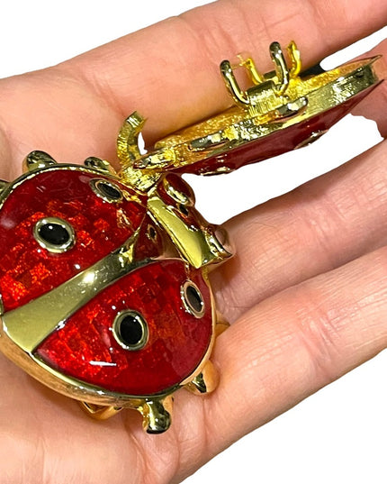 Vintage 1980s Chunky Large Enameled  Lady bug belt buckle gold finish