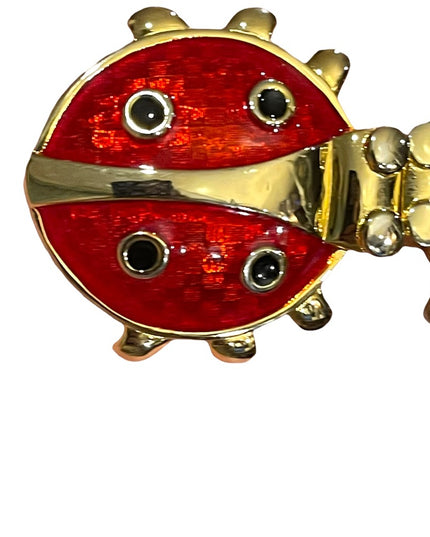 Vintage 1980s Chunky Large Enameled  Lady bug belt buckle gold finish