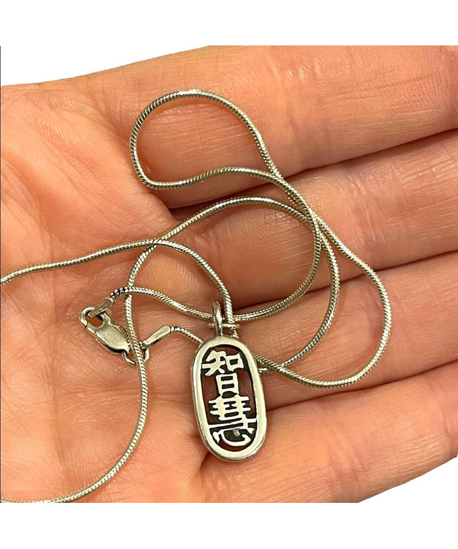 Vintage Sterling silver 925 chinese Wisdom Pendant rope necklace chain