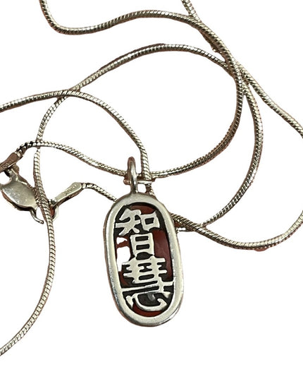 Vintage Sterling silver 925 chinese Wisdom Pendant rope necklace chain