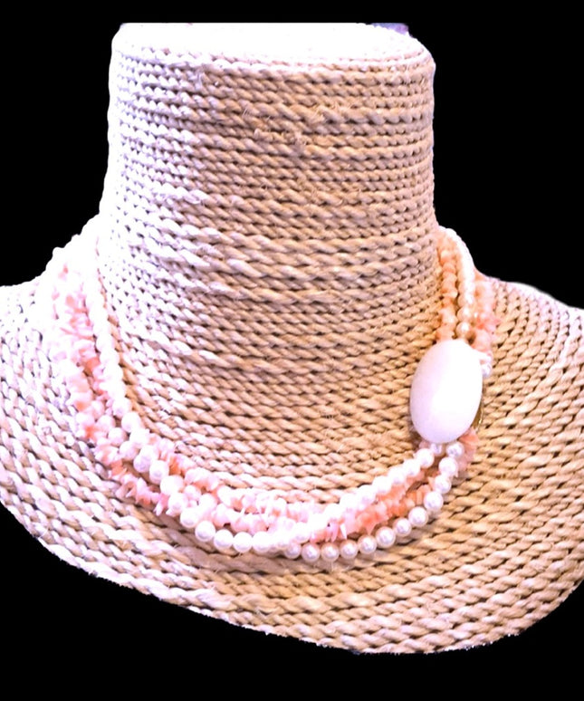 Vintage Faux pearl shell multi strand necklace x2