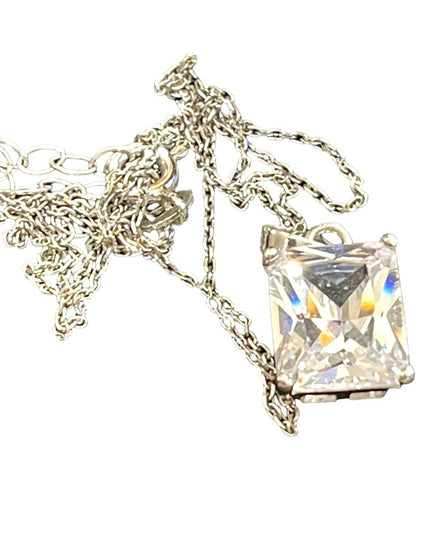 CZ Sterling silver 925 large square  pendant necklace