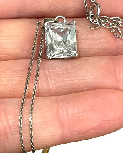 CZ Sterling silver 925 large square  pendant necklace