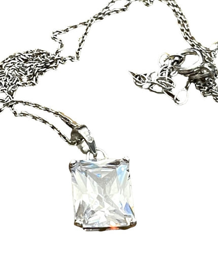 CZ Sterling silver 925 large square  pendant necklace