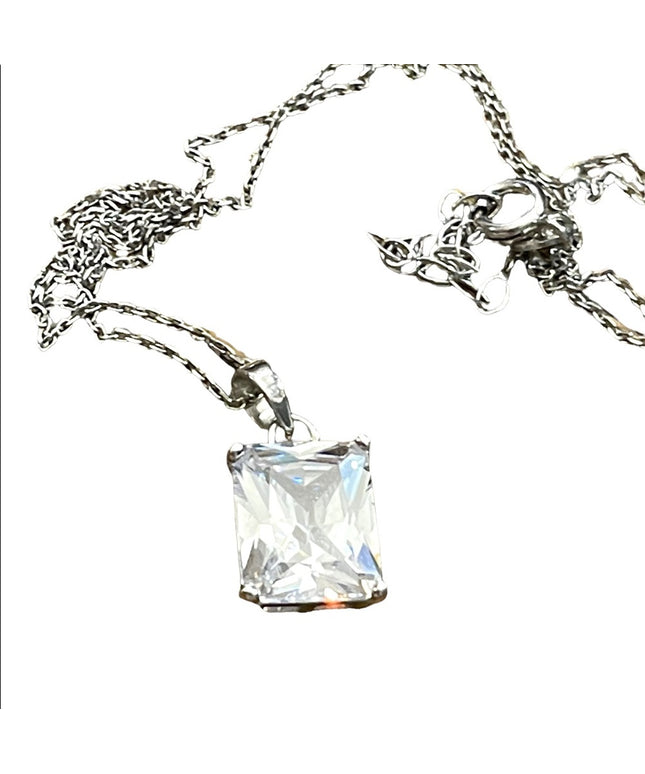 CZ Sterling silver 925 large square  pendant necklace