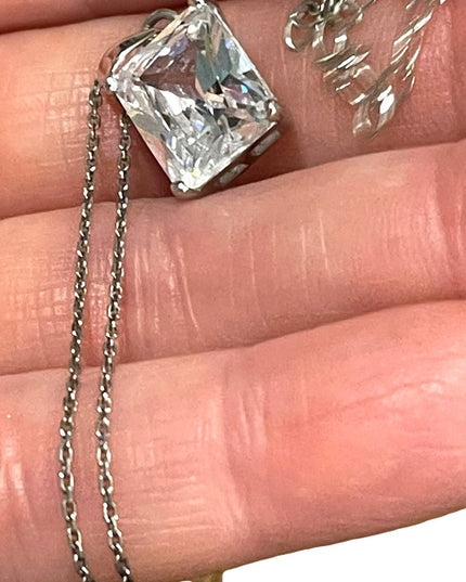 CZ Sterling silver 925 large square  pendant necklace