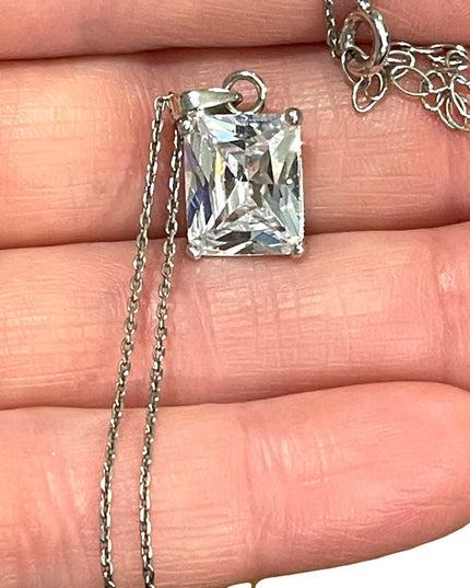 CZ Sterling silver 925 large square  pendant necklace