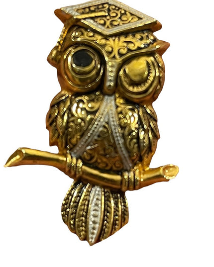 Vintage Damascene Gold finish Owl fancy brooch Spain
