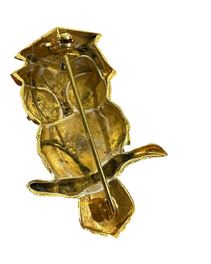 Vintage Damascene Gold finish Owl fancy brooch Spain
