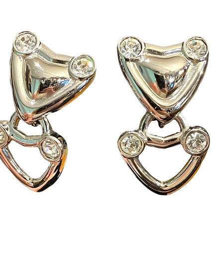 Vintage 1980s Silver Swarovski authentic  (swan) Heart clip ons earrings