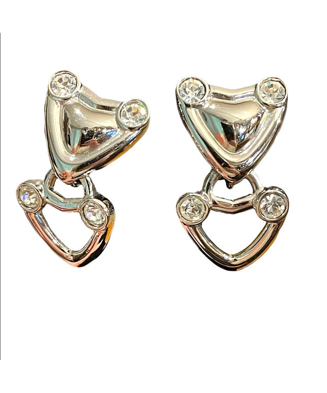 Vintage 1980s Silver Swarovski authentic  (swan) Heart clip ons earrings