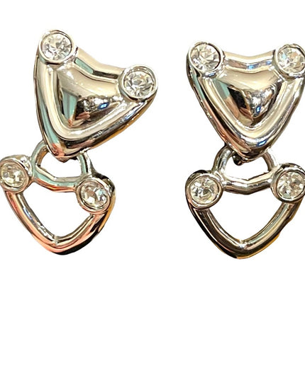 Vintage 1980s Silver Swarovski authentic  (swan) Heart clip ons earrings