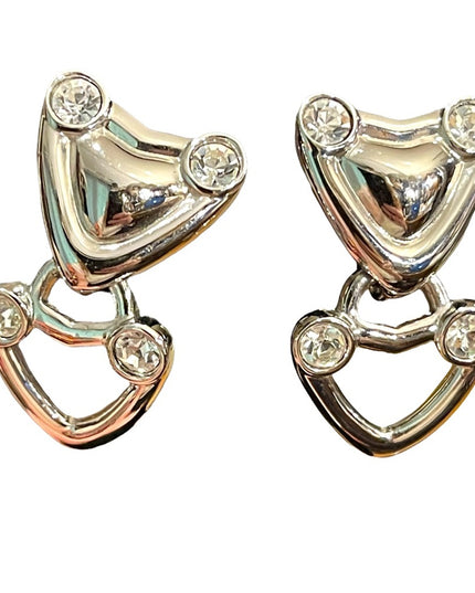 Vintage 1980s Silver Swarovski authentic  (swan) Heart clip ons earrings