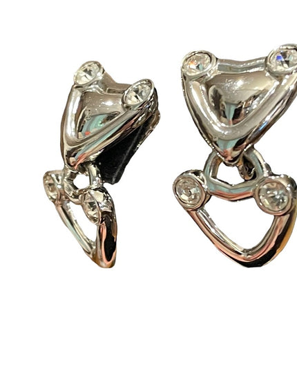 Vintage 1980s Silver Swarovski authentic  (swan) Heart clip ons earrings