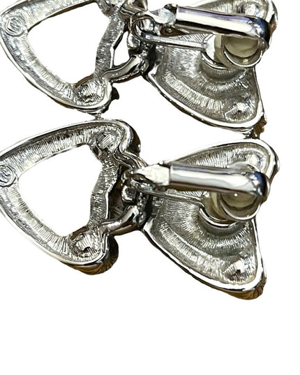 Vintage 1980s Silver Swarovski authentic  (swan) Heart clip ons earrings