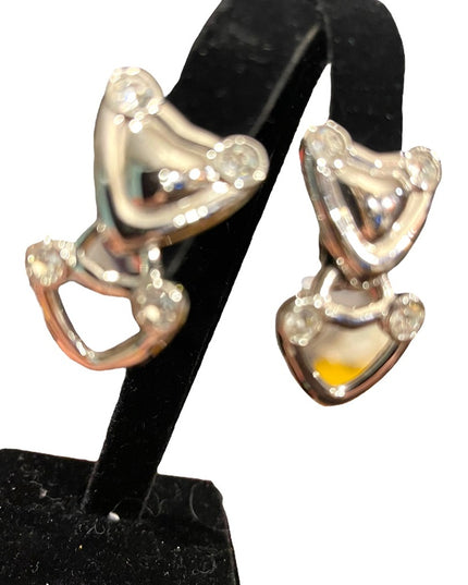 Vintage 1980s Silver Swarovski authentic  (swan) Heart clip ons earrings