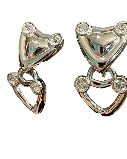 Vintage 1980s Silver Swarovski authentic  (swan) Heart clip ons earrings
