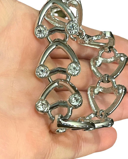 Vintage 1980s Swarovski authentic silver crystal heart bracelet Swan