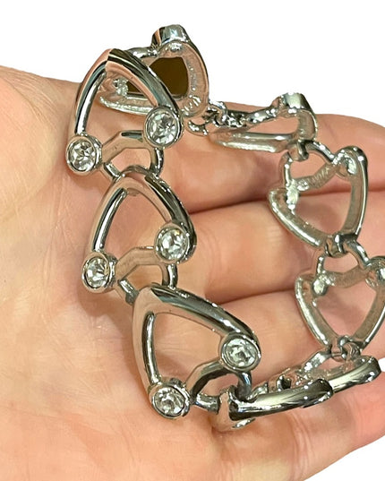 Vintage 1980s Swarovski authentic silver crystal heart bracelet Swan