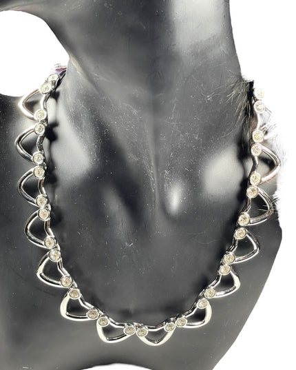 Vintage 1980 Swarovski Authentic swan rhodium plated heart link necklace crystal