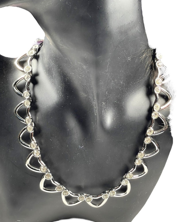 Vintage 1980 Swarovski Authentic swan rhodium plated heart link necklace crystal