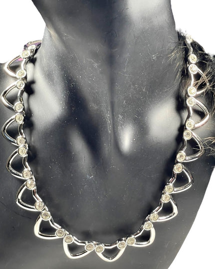 Vintage 1980 Swarovski Authentic swan rhodium plated heart link necklace crystal