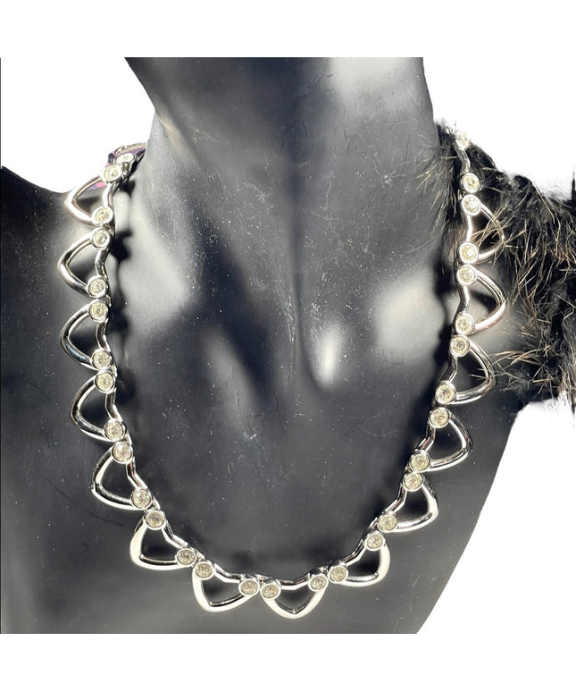 Vintage 1980 Swarovski Authentic swan rhodium plated heart link necklace crystal