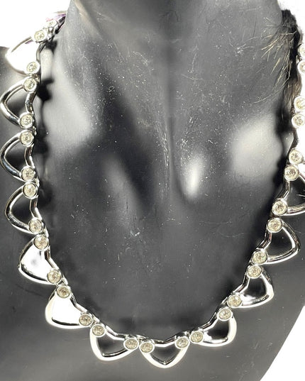 Vintage 1980 Swarovski Authentic swan rhodium plated heart link necklace crystal
