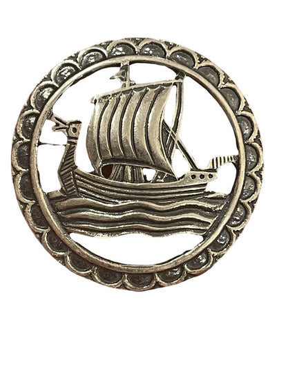Vintage silver Nordic ship sail brooch nautical Scandanavian ship