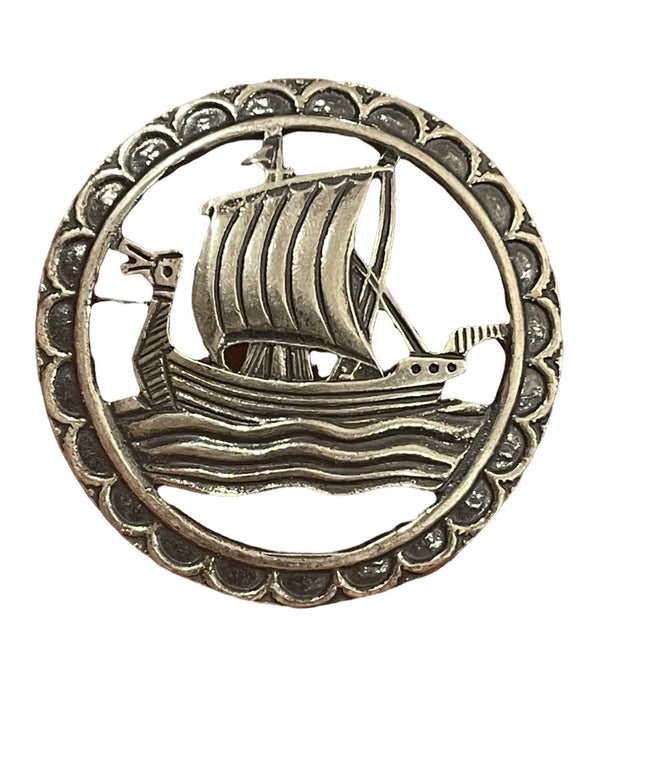 Vintage silver Nordic ship sail brooch nautical Scandanavian ship