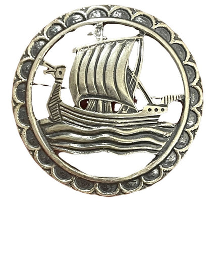 Vintage silver Nordic ship sail brooch nautical Scandanavian ship