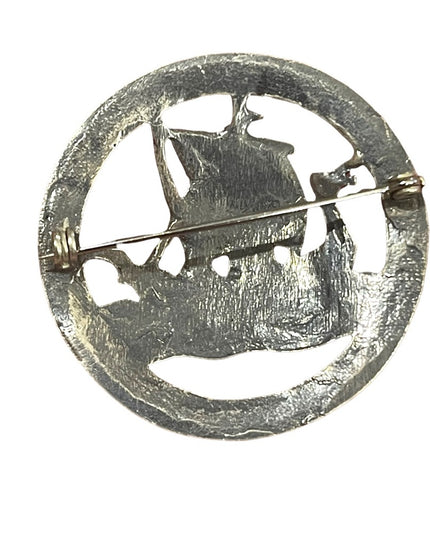 Vintage silver Nordic ship sail brooch nautical Scandanavian ship