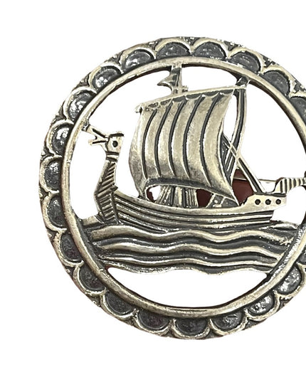 Vintage silver Nordic ship sail brooch nautical Scandanavian ship