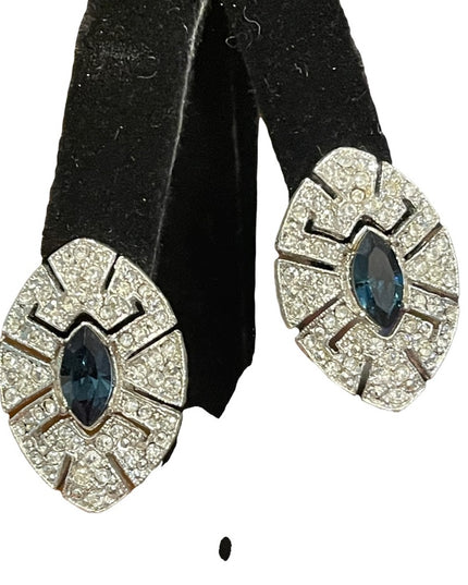 Vintage clear & blue crystal tear drop fancy party earrings