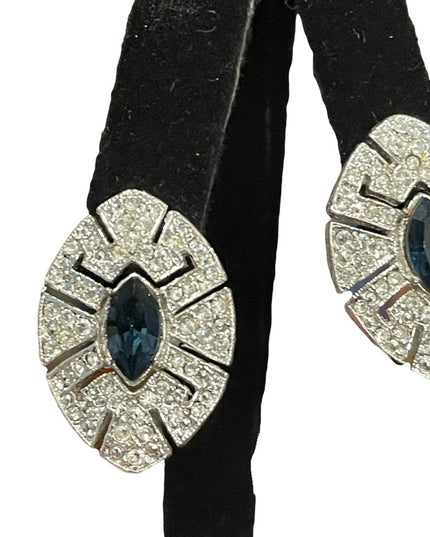 Vintage clear & blue crystal tear drop fancy party earrings