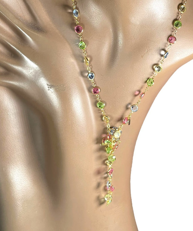 Vintage Authentic Swarovski Swan Gold Multi color crystal pastel link necklace