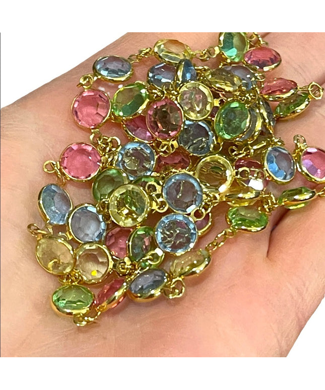 Vintage Authentic Swarovski Swan Gold Multi color crystal pastel link necklace