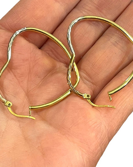 sterling silver 925 tri color gold plt heart dangle hoop earrings large